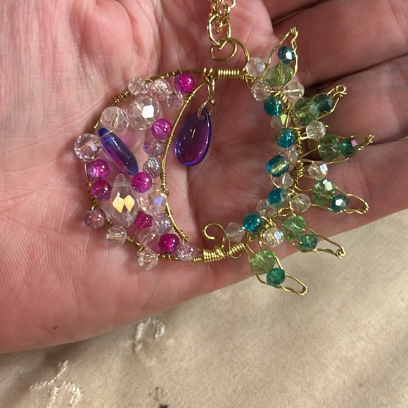 Wire-wrapped Beaded  Sun/Moon Pendant - Picture 2 of 9